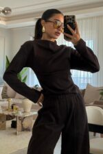 Fitilli Verev Kesim Triko Takım Acı Kahve - Görsel 2