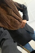 Yakası Kürklü Blazer Ceket Antrasit - Görsel 3