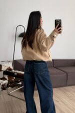 Kemer Detaylı Fitilli Dik Yakalı Bomber Ceket Bej - Görsel 3