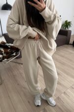 Geniş Kollu Oversize Eşofman Takım Bej - Görsel 3