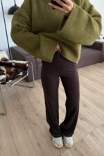 Yüksek Bel Geniş Paça Tayt Kahverengi - Görsel 2