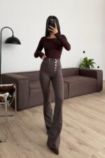 Çift Fermuarlı İspanyol Paça Tayt Vizon