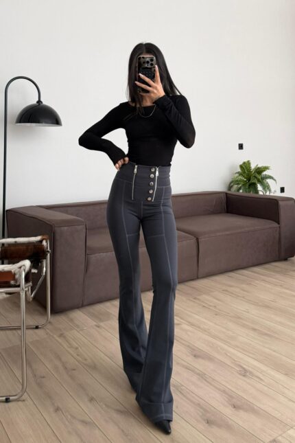 Çift Fermuarlı İspanyol Paça Tayt Antrasit