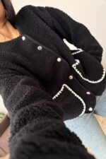 Çıtçıtlı Peluş Ceket Siyah - Görsel 2