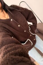 Çıtçıtlı Peluş Ceket Kahverengi - Görsel 2