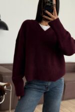 V Yaka Pinterest Yumuşak Kazak Bordo - Görsel 2