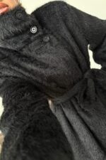 Sakallı Dik Yaka Kaban Siyah - Görsel 3