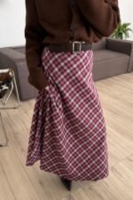 Fire Ekose Desenli Etek Kırmızı - Görsel 2