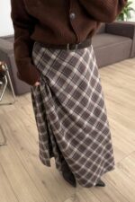 Fire Ekose Desenli Etek Kahverengi - Görsel 2