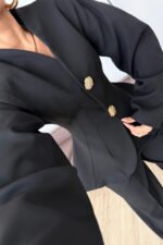 Balon Kollu Gold Düğmeli Blazer Takım 
Siyah - Görsel 3