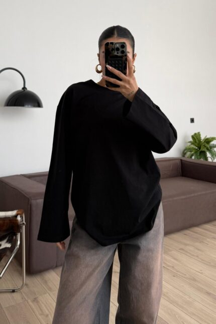 Uzun Kollu Basıc Tişört Siyah