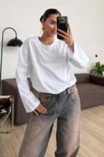 Uzun Kollu Basıc Tişört Beyaz - Görsel 2