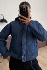 Beli Bağlamalı Kapitone Kısa Mont Lacivert - Görsel 2