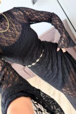 Zincir Kemerli Dantel Elbise Siyah - Görsel 3