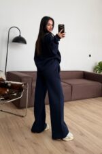 Fermuarlı Dik Yaka Eşofman Takım Lacivert - Görsel 4