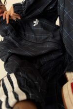 Ekose Desenli Yanları Şeritli Eşofman Takım Lacivert - Görsel 4