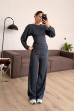 Belden Oturtmalı Dikişli Modal Takım Füme