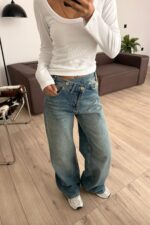 Beli Çapraz Düğmeli Wide Leg Jean - Görsel 2