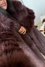 Belo Uzun Kürk Kaban Kahverengi - Görsel 3