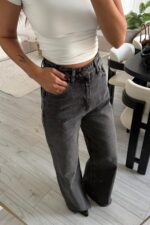 Kesik Paça Antrasit Eskitme Jean - Görsel 2