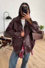 Hakim Yaka Bomber Deri Ceket Mürdüm - Görsel 2