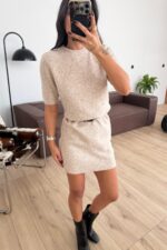 Kısa Kollu Triko Elbise Bej - Görsel 2