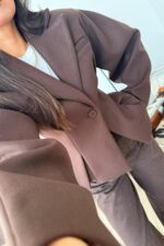 Belden Oturtmalı Kısa Kaşe Ceket Kahverengi - Görsel 2