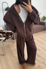 Hırkalı Modal Kumaş Eşofman Takım Kahverengi - Görsel 2