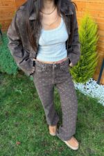 Puantiyeli Kahve Eskitmeli Jean - Görsel 2