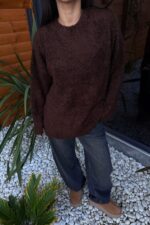 Dokulu Bisiklet Yaka Kazak Kahverengi - Görsel 2