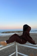 Base Sıde Kapşonlu Sweat Eşofman Takım Kahverengi - Görsel 3