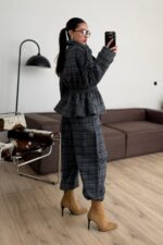 Beli Lastikli Ekose Desenli Takım Lacivert - Görsel 5