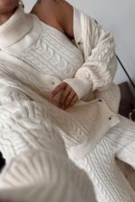 Saç Örgülü 3 Parça Triko Takım Bej - Görsel 4