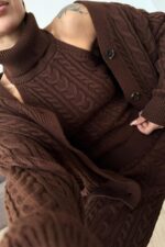 Saç Örgülü 3 Parça Triko Takım Kahverengi - Görsel 4