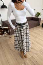 Beli Lastikli Ekose Etek Beyaz - Görsel 2