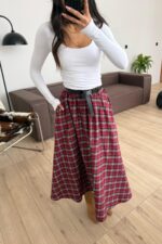 Beli Lastikli Ekose Etek Bordo - Görsel 2