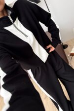 Yakası Fermuarlı Şeritli Modal Takım Siyah - Görsel 2