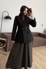 Cep Detaylı Belden oturtmalı Kaşe Ceket Siyah