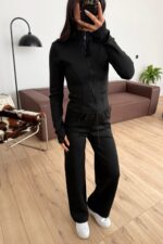 Dalgıç Kumaş Fermuarlı Eşofman Takım Siyah - Görsel 2