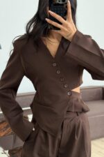 Tasarım Ceket Pantolon Takım Kahverengi - Görsel 3