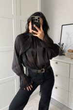 Transparan Tül Bluz Siyah - Görsel 2