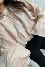 Transparan Tül Bluz Bordo - Görsel 3