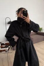 Sakallı Dik Yaka Kaban Siyah - Görsel 2