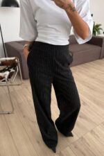 Beyaz Çizgili Pantolon Siyah - Görsel 2