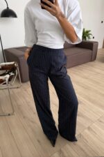 Beyaz Çizgili Pantolon Lacivert - Görsel 2