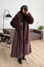 Belo Uzun Kürk Kaban Kahverengi - Görsel 2