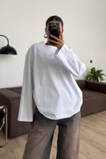 Uzun Kollu Basıc Tişört Beyaz