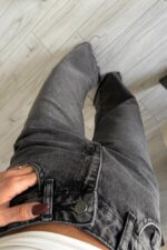 Kesik Paça Antrasit Eskitme Jean - Görsel 3