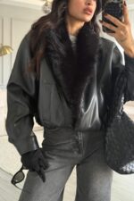 Kürk Detaylı Bomber Ceket Siyah - Görsel 2