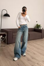 Beli Çapraz Düğmeli Wide Leg Jean